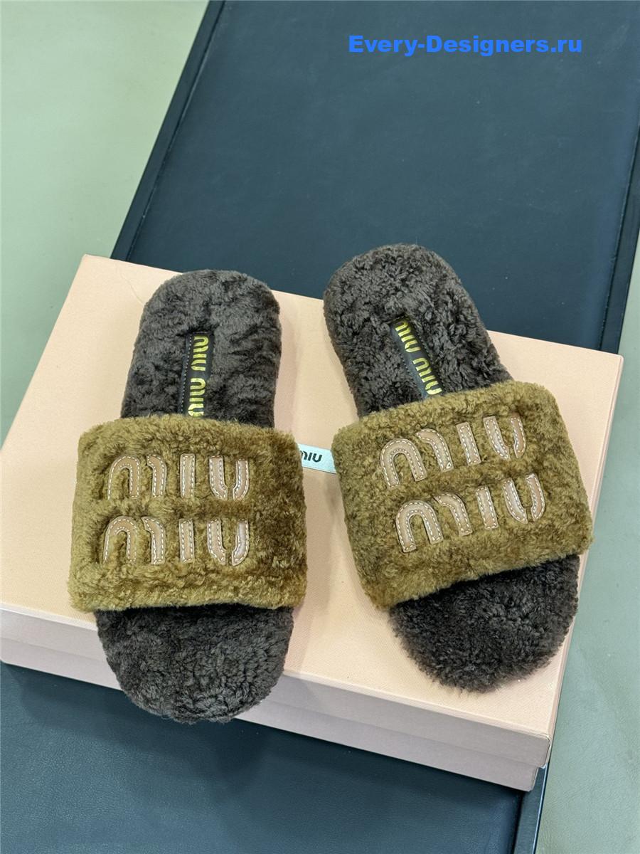 Miu Miu Brown Wool Slippers