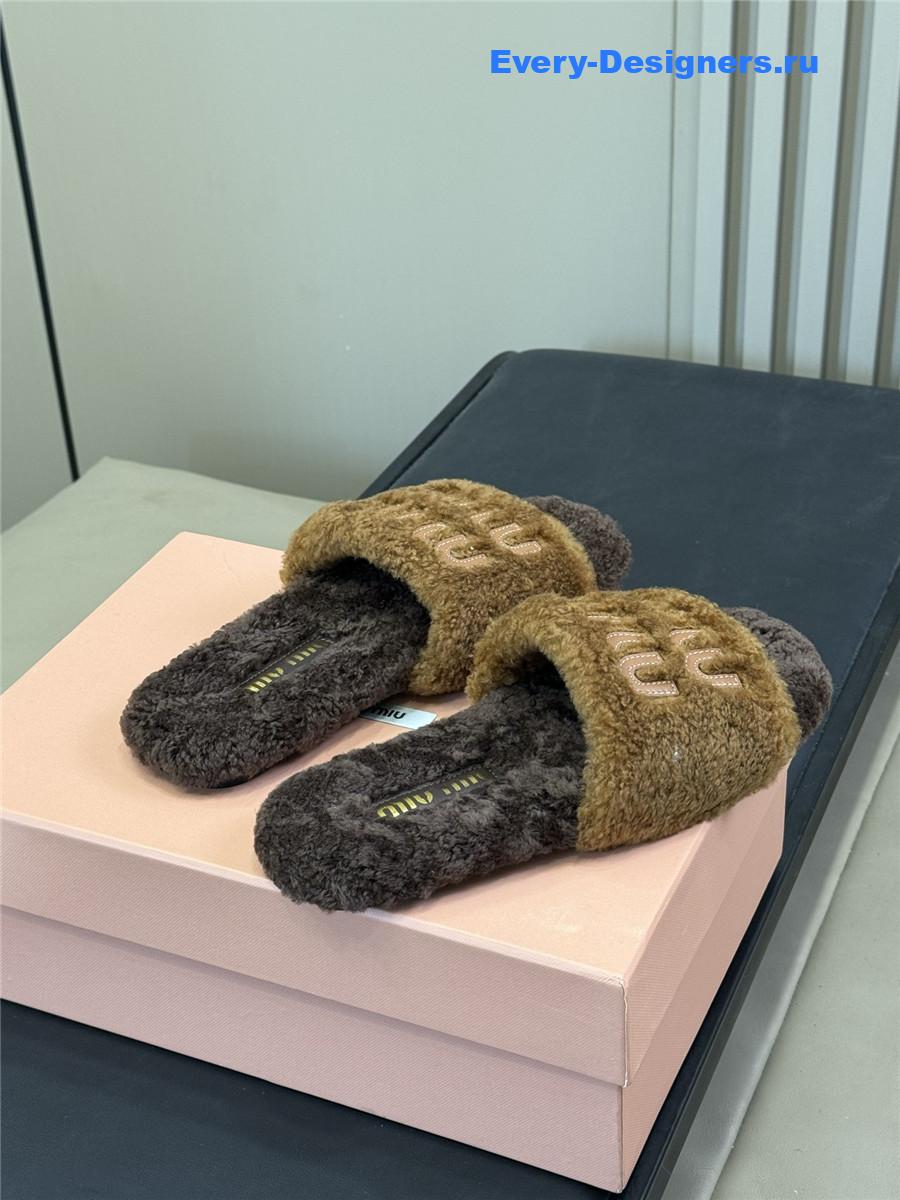 Miu Miu Brown Wool Slippers