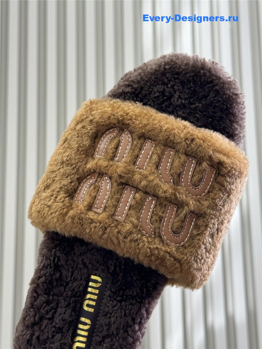 Miu Miu Brown Wool Slippers