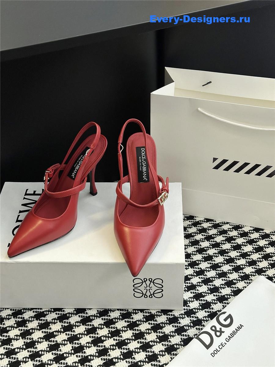 Dolce & Gabbana Embellished burgundy leather slingback pumps