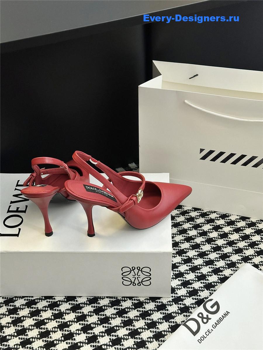 Dolce & Gabbana Embellished burgundy leather slingback pumps