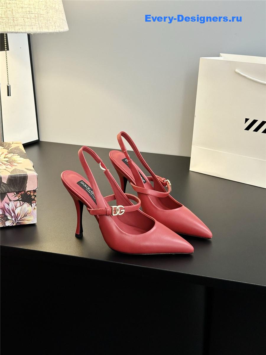 Dolce & Gabbana Embellished burgundy leather slingback pumps