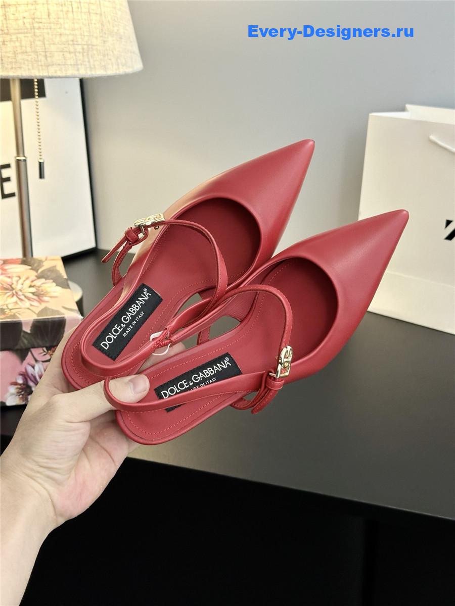 Dolce & Gabbana Embellished burgundy leather slingback pumps