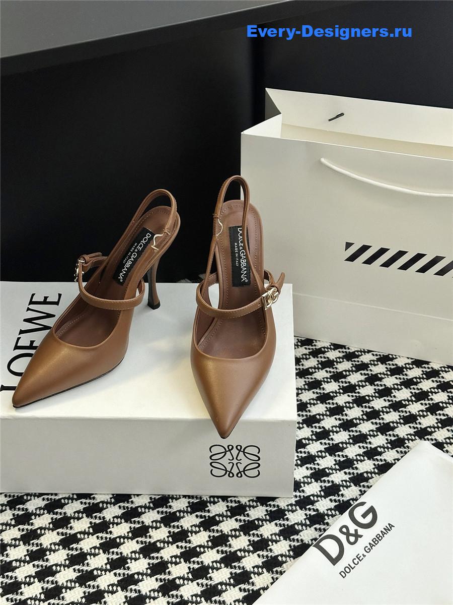 Dolce & Gabbana Embellished Beige Leather Slingback Pumps