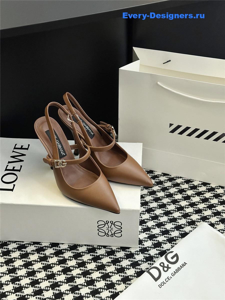 Dolce & Gabbana Embellished Beige Leather Slingback Pumps