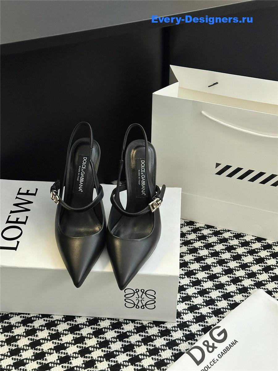 Dolce & Gabbana Embellished Black Leather Slingback Pumps