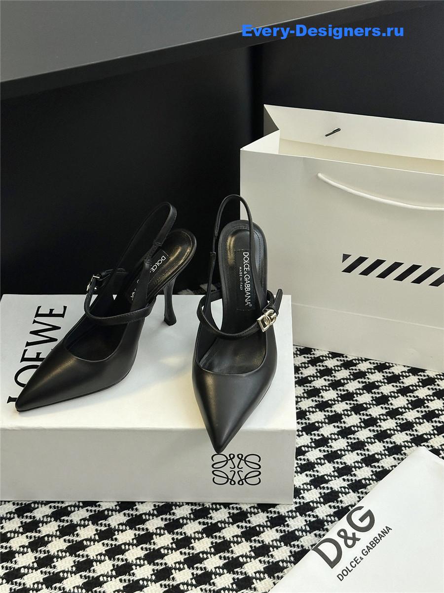 Dolce & Gabbana Embellished Black Leather Slingback Pumps