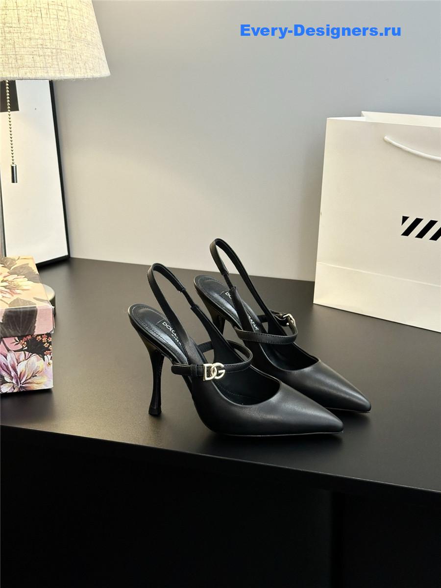 Dolce & Gabbana Embellished Black Leather Slingback Pumps