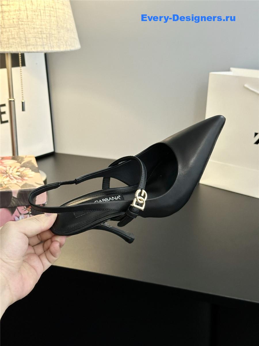 Dolce & Gabbana Embellished Black Leather Slingback Pumps