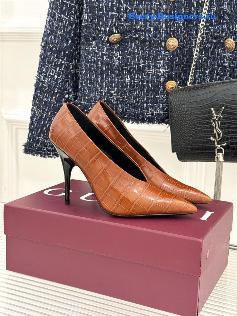 Gvc*1 orange croc-embossed leather mule pumps
