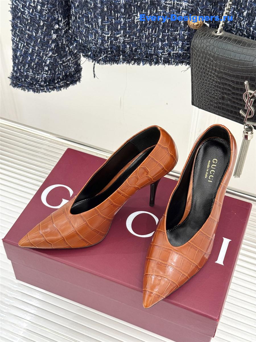 Gvc*1 orange croc-embossed leather mule pumps