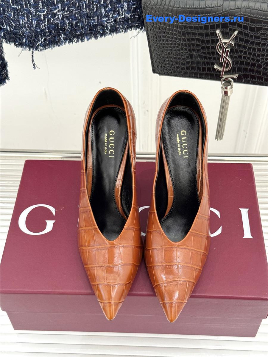 Gvc*1 orange croc-embossed leather mule pumps