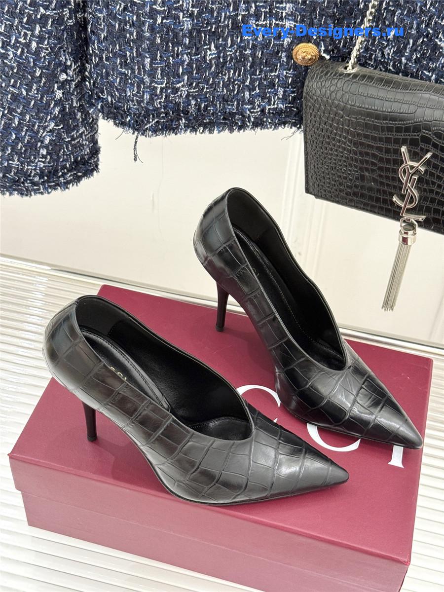 Gvc*1 black croc-embossed leather mule pumps