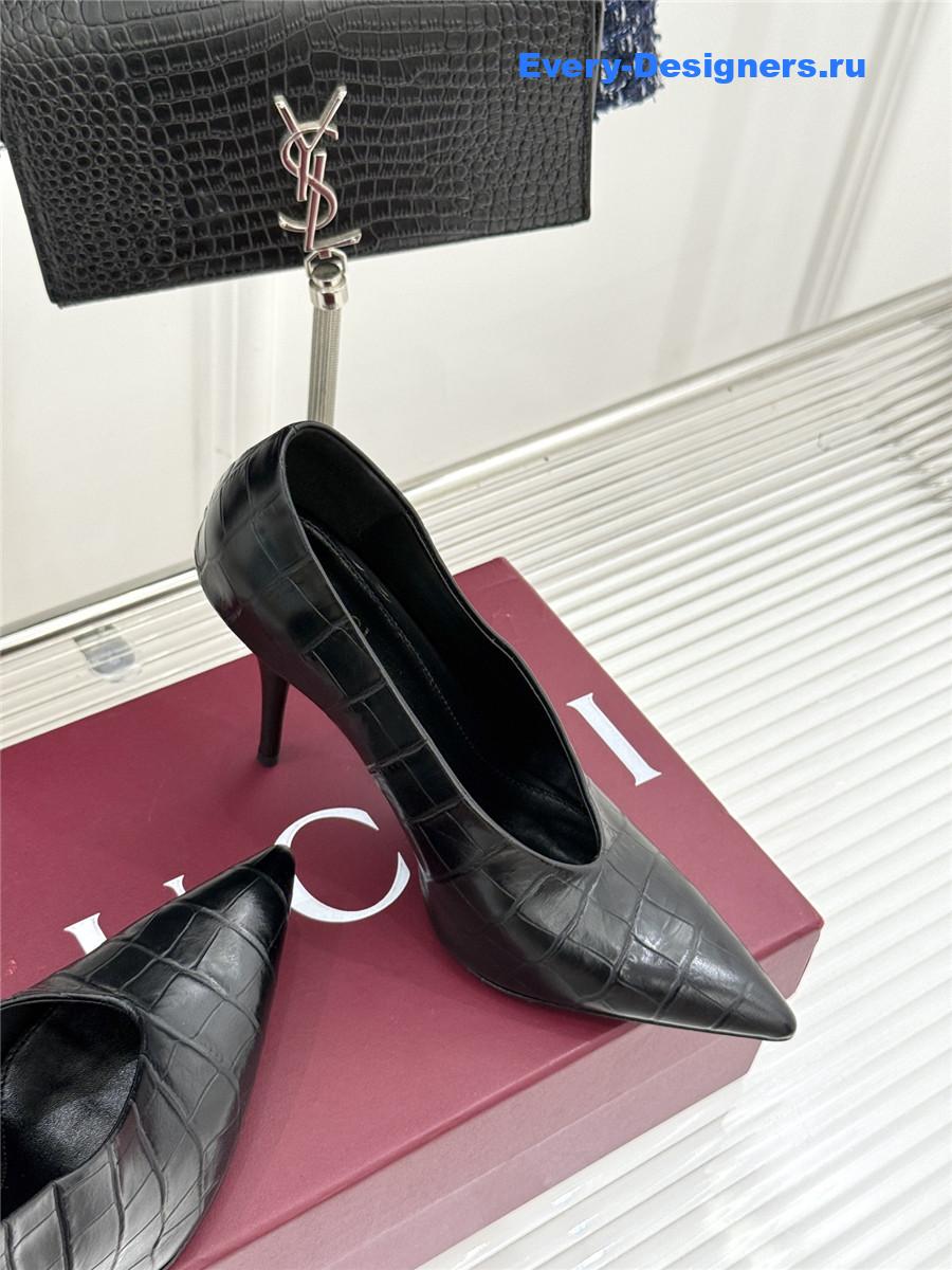 Gvc*1 black croc-embossed leather mule pumps