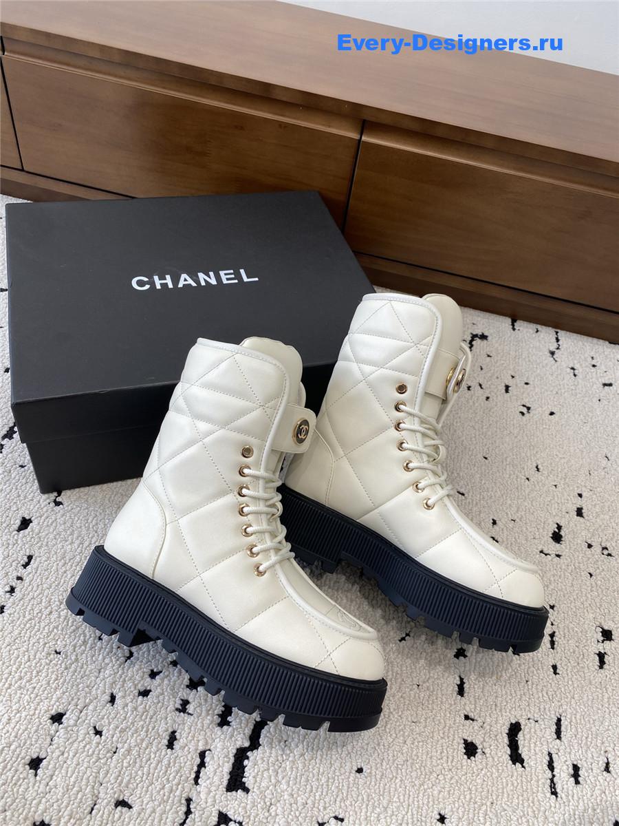 Ch**el white platform cowhide ankle boots
