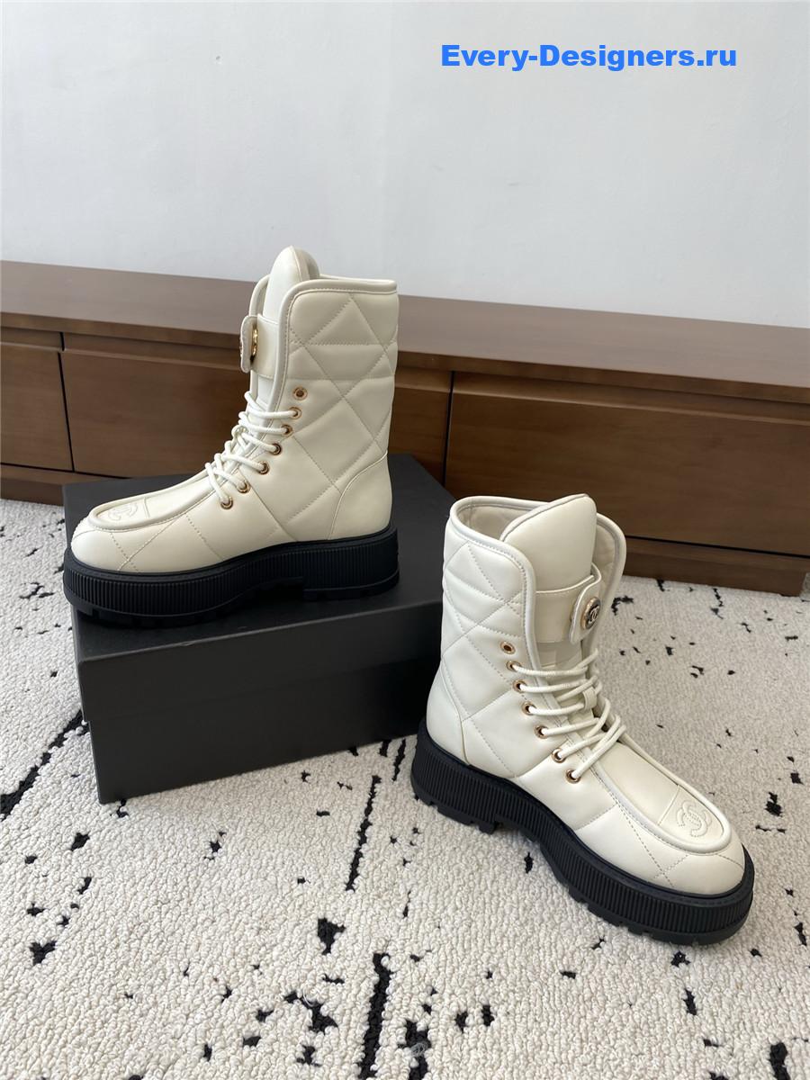 Ch**el white platform cowhide ankle boots