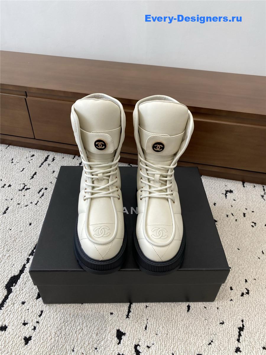 Ch**el white platform cowhide ankle boots