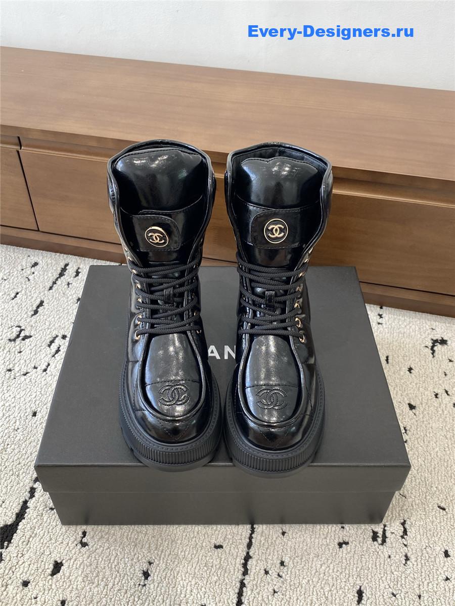 Ch**el black platform cowhide ankle boots