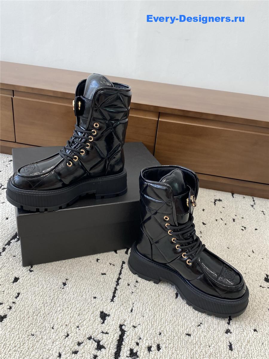 Ch**el black platform cowhide ankle boots