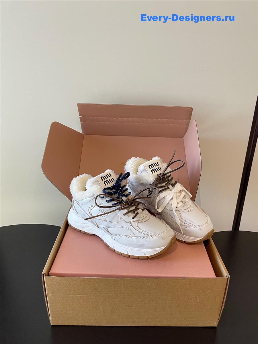 Miu Miu White Platform Wool Sneakers