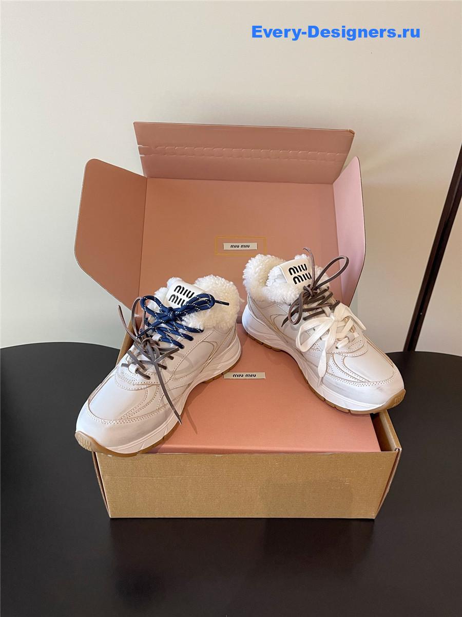 Miu Miu White Platform Wool Sneakers