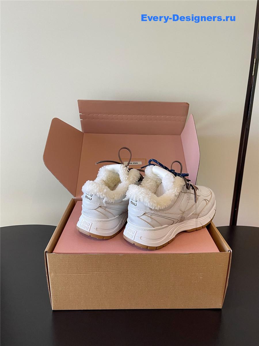 Miu Miu White Platform Wool Sneakers