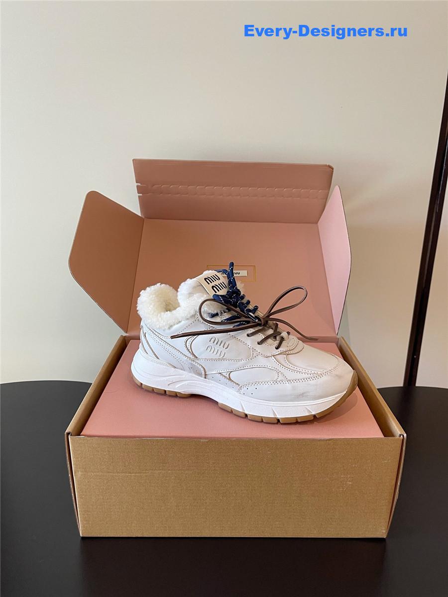 Miu Miu White Platform Wool Sneakers