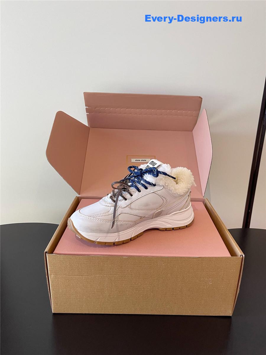 Miu Miu White Platform Wool Sneakers