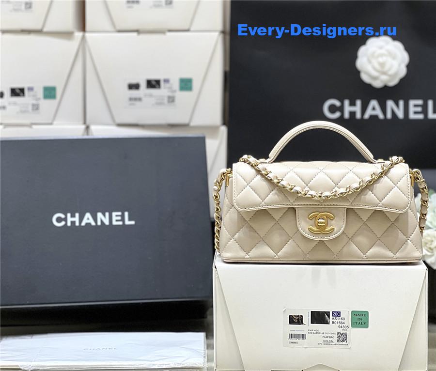 Ch**el beige lambskin top handle flap bag