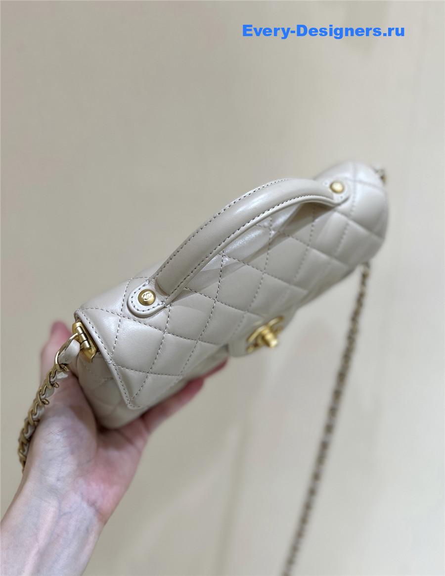 Ch**el beige lambskin top handle flap bag