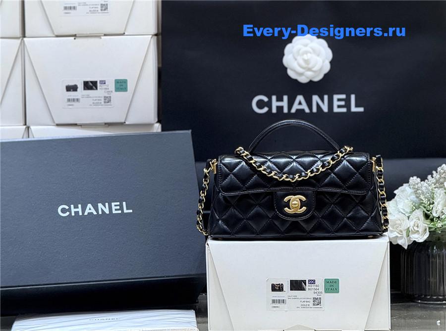 Ch**el black lambskin top handle flap bag