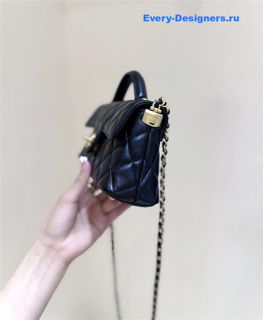 Ch**el black lambskin top handle flap bag