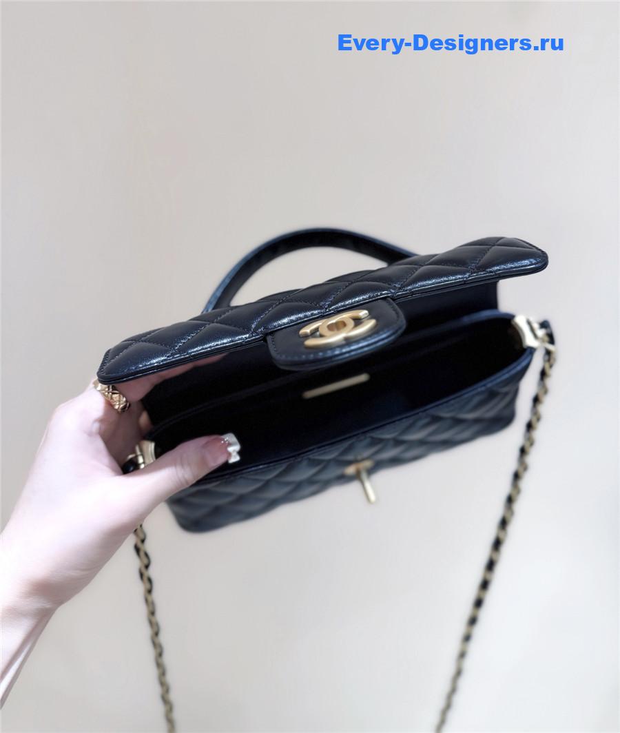 Ch**el black lambskin top handle flap bag