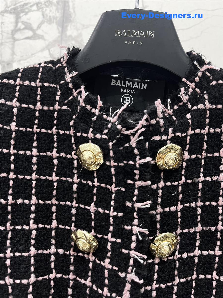 Balmain Woven Black and Pink Tweed Jacket