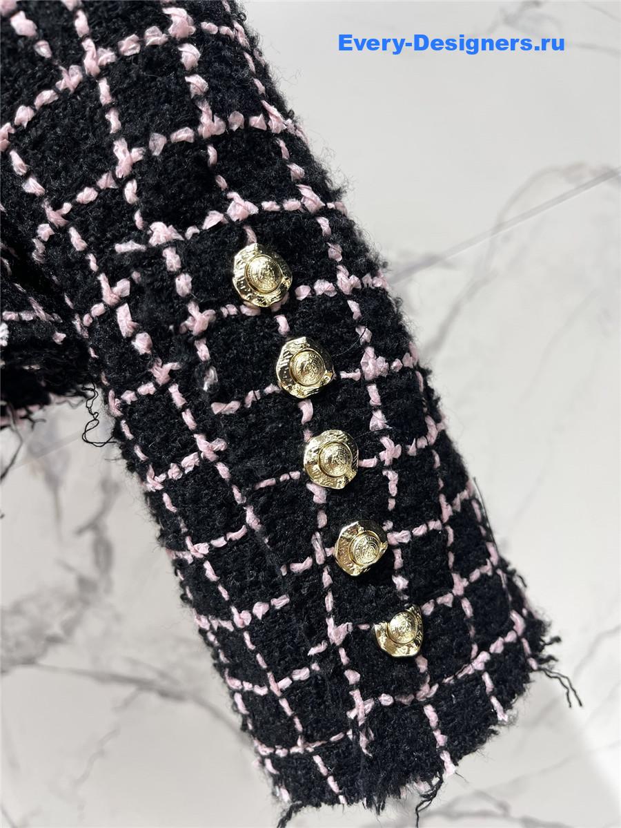 Balmain Woven Black and Pink Tweed Jacket