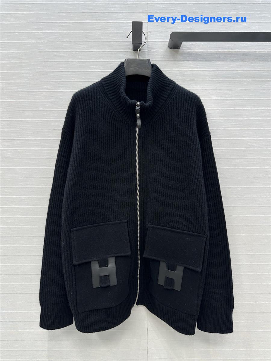H**me5 cardigan zip winter black sweater