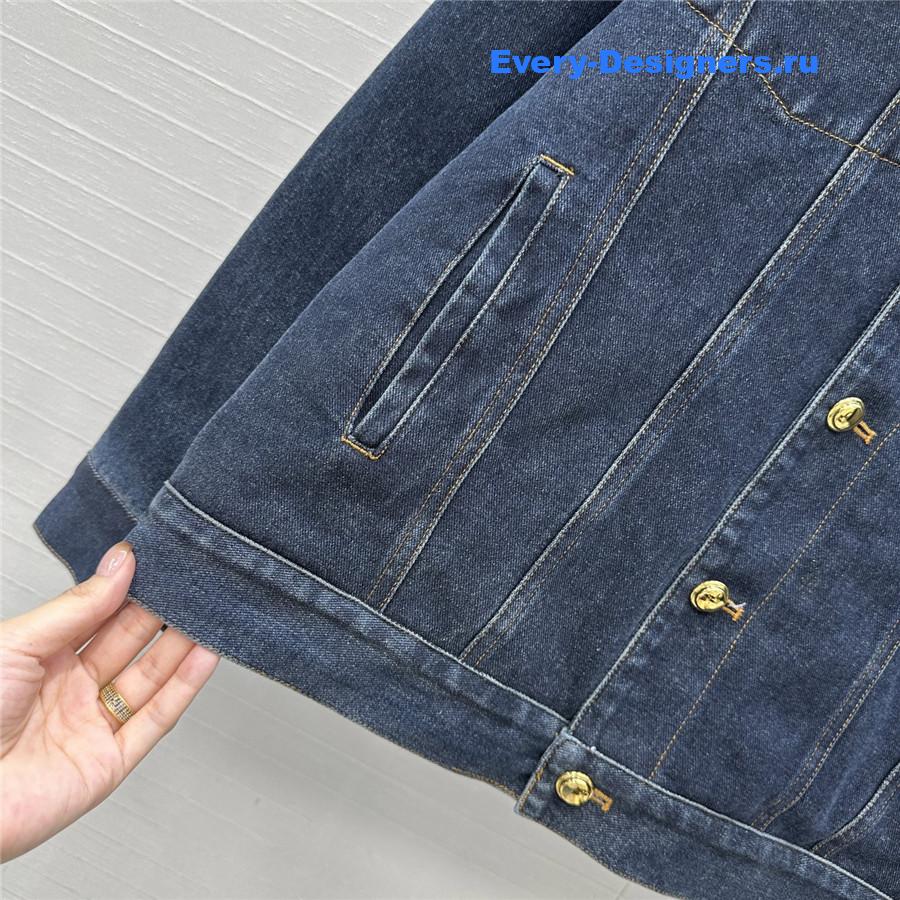 Miu Miu Navy Flocked Denim And Velvet Blouson Jacket