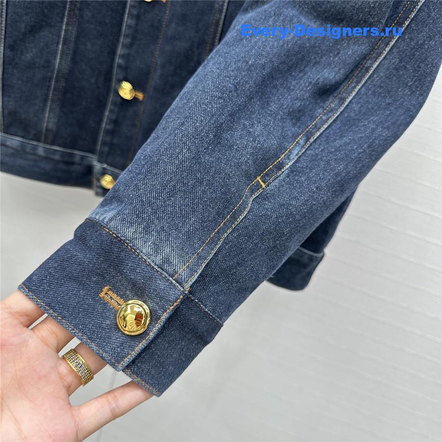 Miu Miu Navy Flocked Denim And Velvet Blouson Jacket