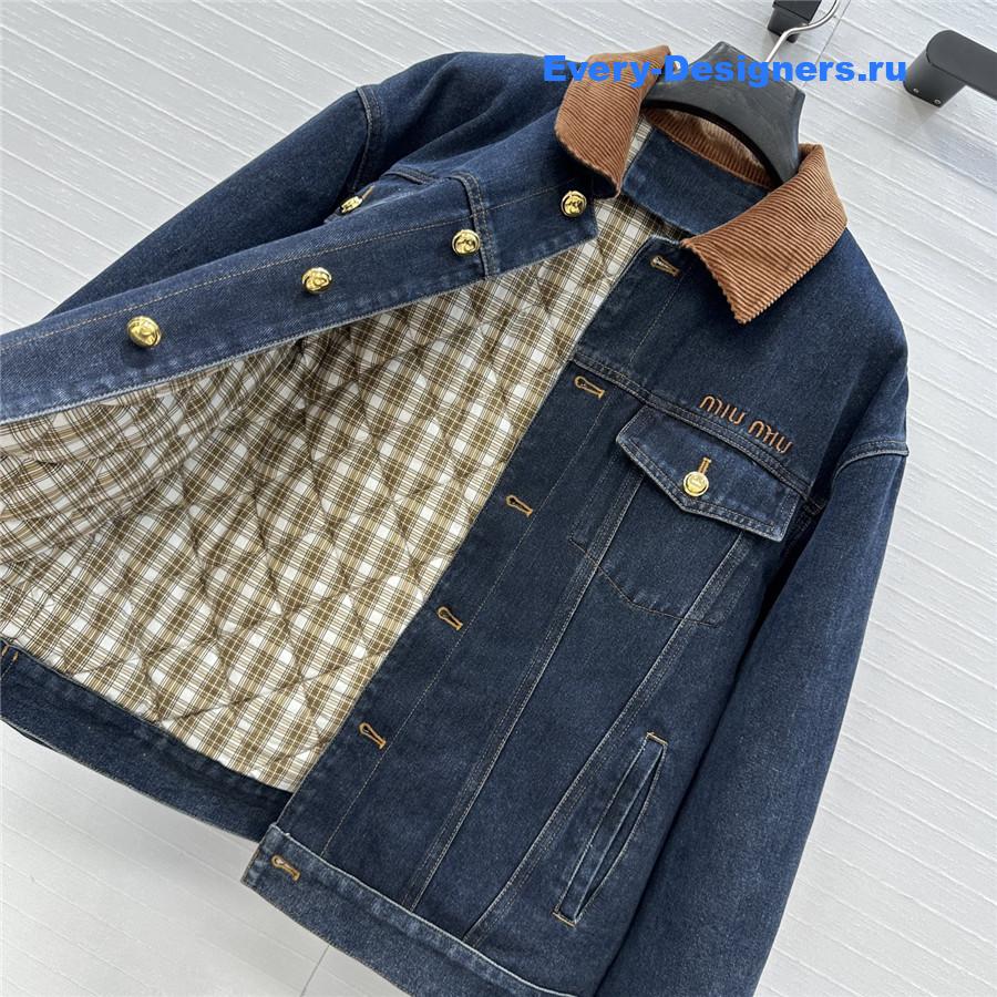 Miu Miu Navy Flocked Denim And Velvet Blouson Jacket