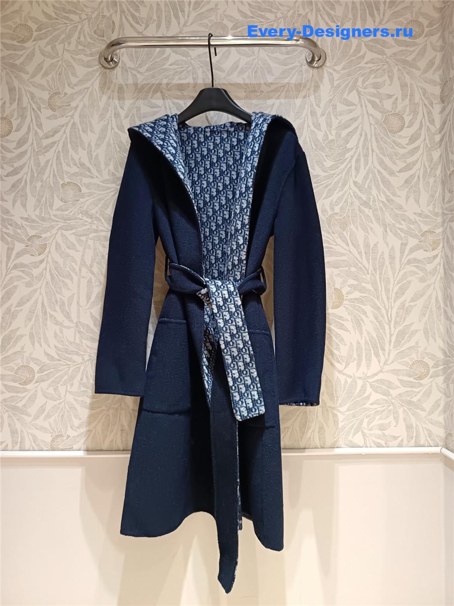 D10r navy blue oblique print hooded coat