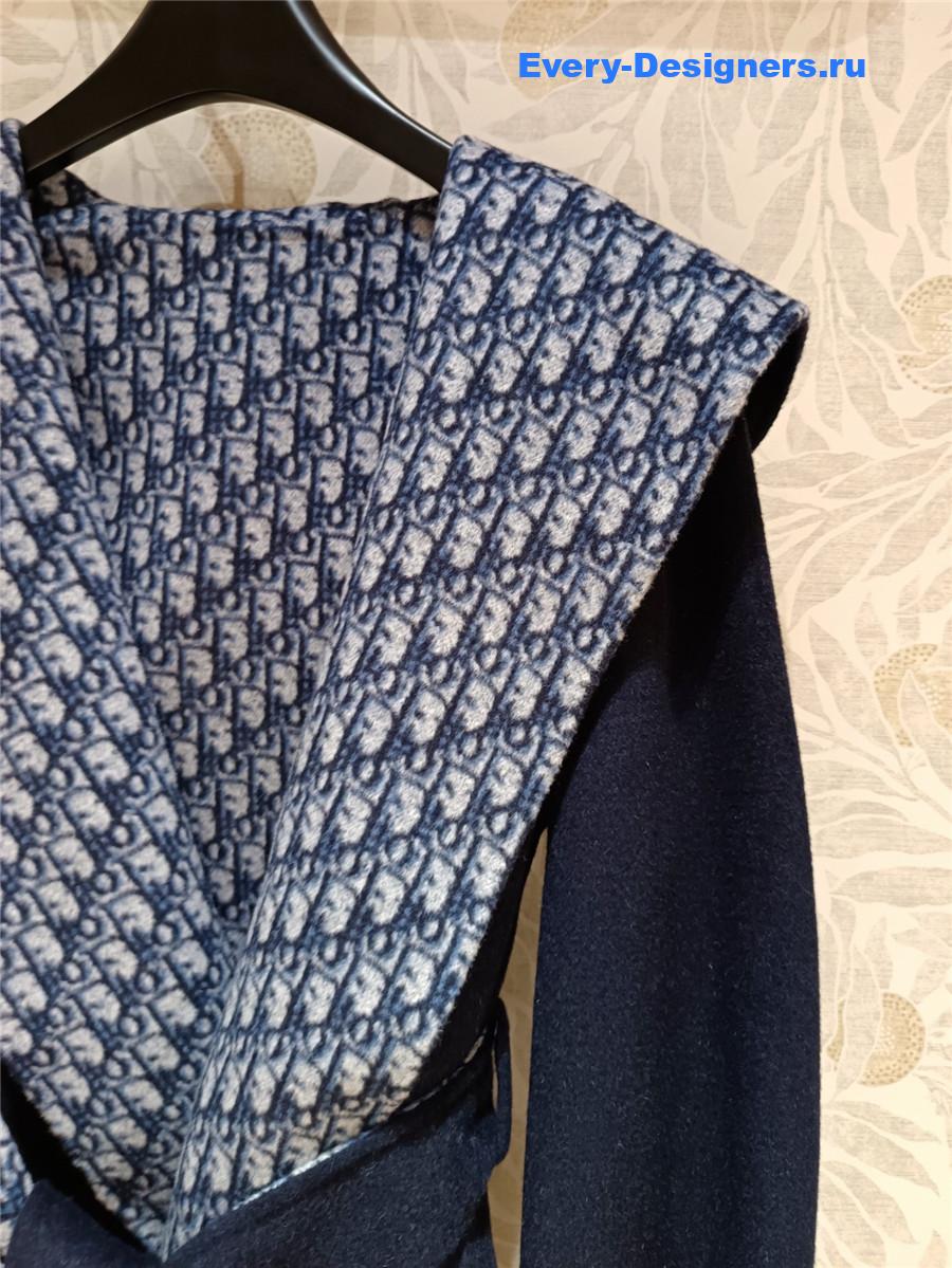 D10r navy blue oblique print hooded coat