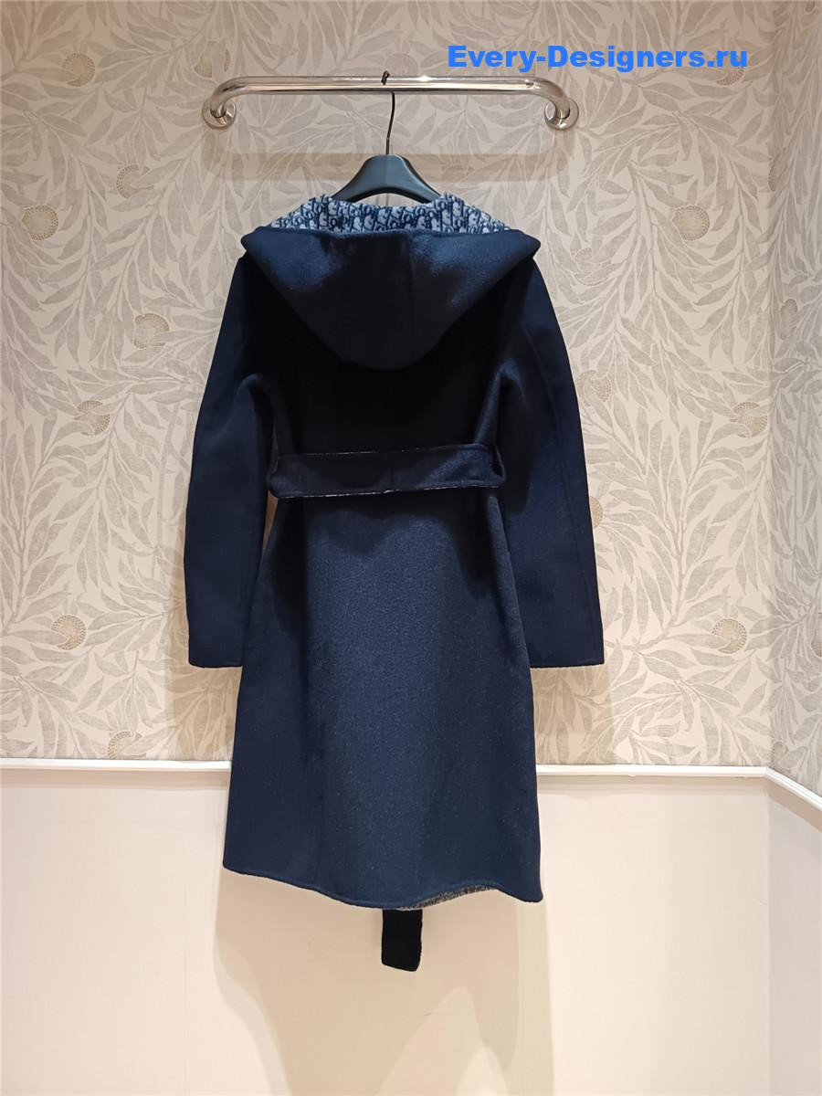 D10r navy blue oblique print hooded coat