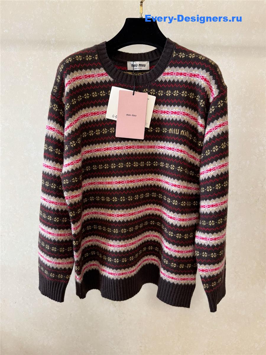 Miu Miu Striped Cotton Polo Shirt Sweaters
