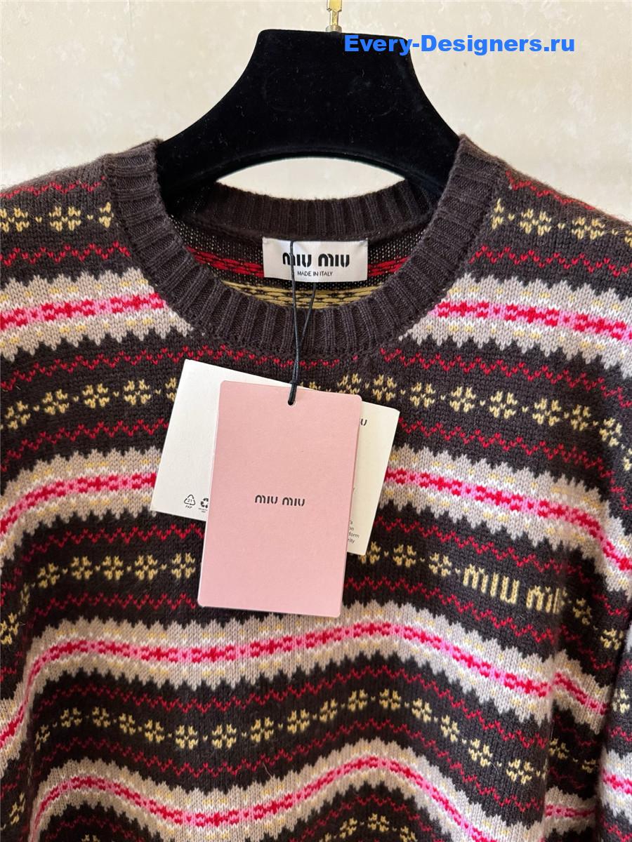 Miu Miu Striped Cotton Polo Shirt Sweaters