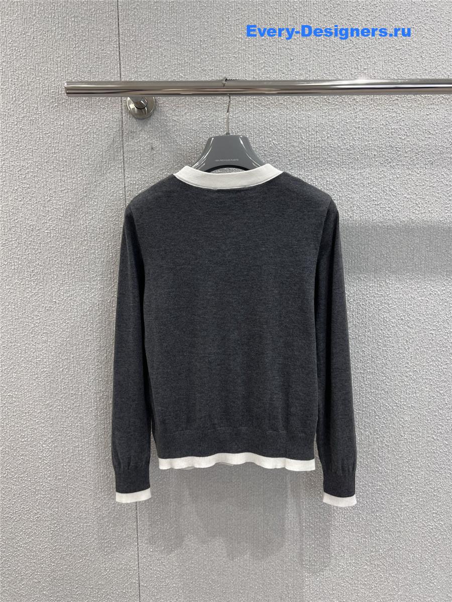 Pra*a grey/white v-neck cotton cardigan