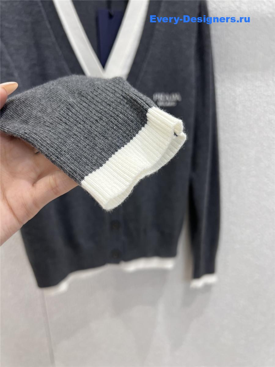 Pra*a grey/white v-neck cotton cardigan