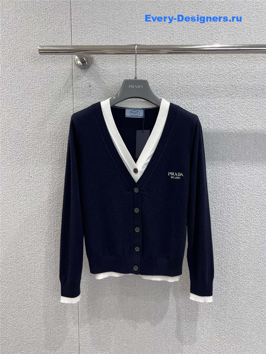 Pra*a blue/white v-neck cotton cardigan
