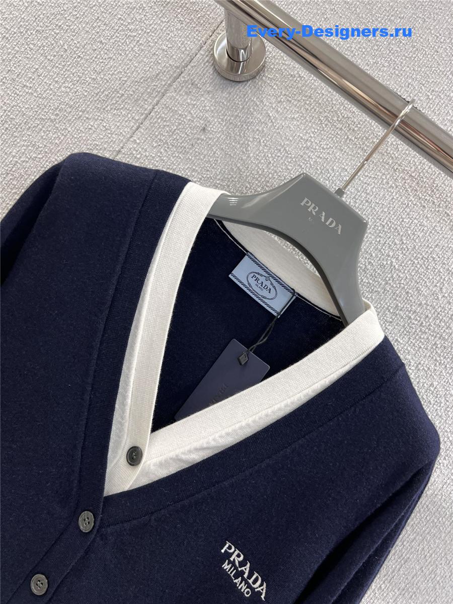 Pra*a blue/white v-neck cotton cardigan