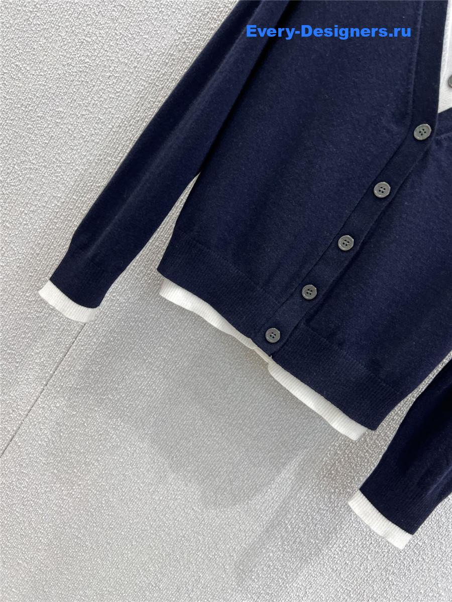 Pra*a blue/white v-neck cotton cardigan