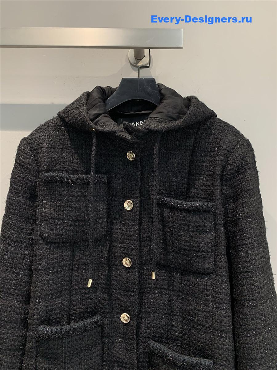 Ch**el black tweed hooded jacket